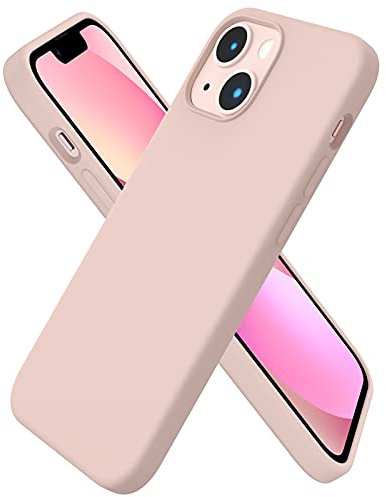 ORNARTO Compatible with iPhone 13 Mini Case, Slim Liquid Silicone 3 Layers Full Covered Soft Gel Rubber with Microfiber Case Cover 5.4 inch-Sand Pink