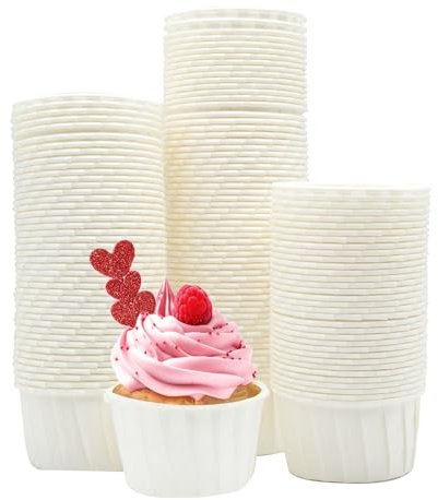 katbite Papier Muffinförmchen, 150 Stück Cupcake Formen für Hochzeit, Geburtstag, Party, Einweg Backbecher in Weiß