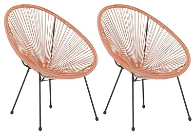 Beliani Lustiges Balkonset 2 Stühle Spaghetti Stil Rattan orange Acapulco II