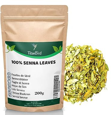 Titanbird 205g Feuilles de Séné Entières | Tisane Detox | Puissant Purgatif, Laxatif Naturel, Favorise le Transit Intestinal et le Nettoyage du Colon | Qualité Supérieure