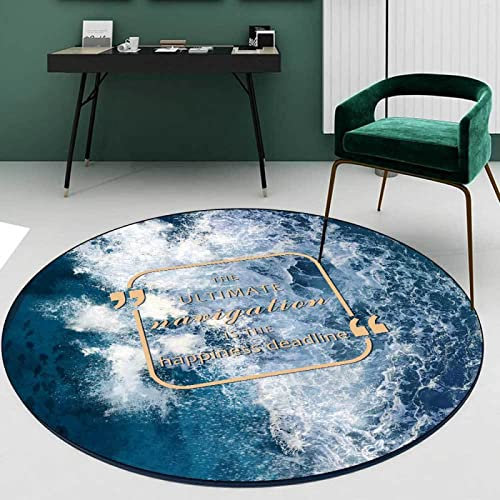 Supersoft kurzflor Teppich Anti-Rutsch Bereich Teppich Esszimmer Home Schlafzimmer Teppich Runde Bodenmatte Tiefblaues Wasser Weißes Spray, ø 90CM