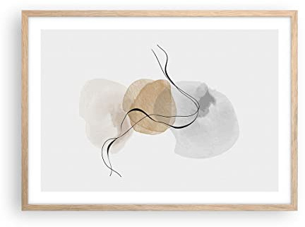 ARTTOR Poster 70x50 cm Wandbild Kunstdruck Abstrakt Pastell - 4827 - P2N | Aquarell Minimalistisch Wandposter mit hellem Eichenrahmen Wohnzimmer mit hellem Eichenrahmen Wanddeko Kunstposter ARTTOR
