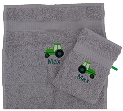 pinkeSterne ☆ Kita-Handtuch Waschlappen Kindergartenhandtuch 30x50cm TRAKTOR Trecker