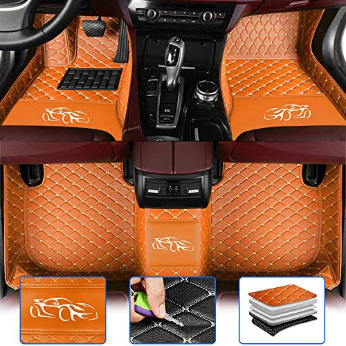maipula Auto Fußmatten passend für Dodge Challenger SRT Hellcat 2016 Benutzerdefinierte Stil Luxus Leder All Weather Schutz Bodenfutter Full Set, Orange