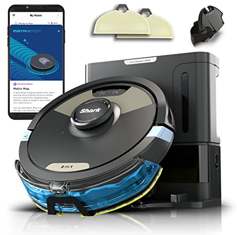 Shark Matrix Plus - Robot Aspirador y trapeador 2 en 1 con trapeador sónico, Limpieza Matriz, mapeo del hogar, Base HEPA sin Bolsa, CleanEdge, para Pelo de Mascotas, WiFi, Negro/Dorado (AV2610WA)