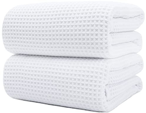 Polyte - Mikrofaser-Badetuch - fusselfrei & schnelltrocknend - Waffelstruktur - sehr groß - Weiß - 89 x 178 cm - 2 Stück