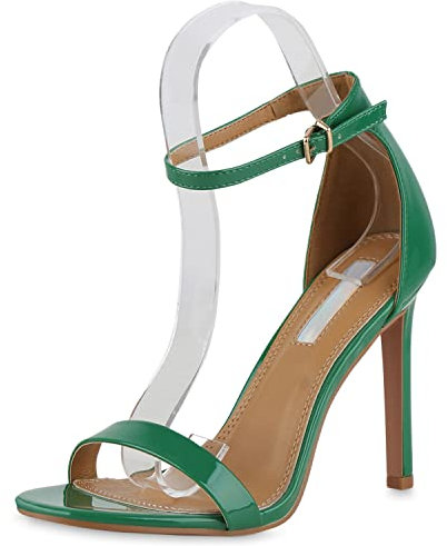 Giralin Damen Sandaletten High Heels Elegant Schuhe Stiletto 209189 Grün Lack 36