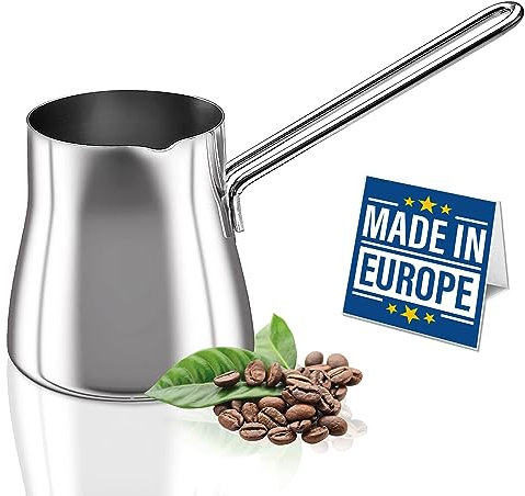 CRYSTALIA Premium Big Turkish Coffee Pot 18/10 Stainless Steel 850ml Stove Top Tea Maker, Milk Warmer, Greek Coffee Pot, Arabic Coffee Pot, Cezve Briki for Cooking, Chocolate Heater Butter Melting Cup