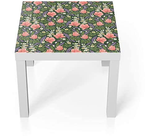 DEQORI Glastisch | weiß klein 55x55 cm | Motiv Jugendstil-Tapete | ausgefallener Beistelltisch aus Glas | Hochglanz Couchtisch fürs Wohnzimmer | moderner Couch Tisch mit Design
