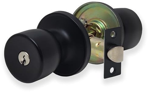 XFORT Tulip Entrance Knob – Poignée de Porte avec Serrure et Clé – Poignée pour Porte Intérieure en Bois avec Verrou – Finition Noir mat – Kit Complet