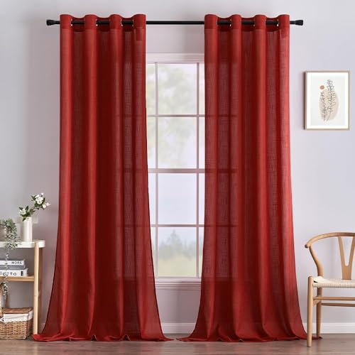 MIULEE Gardinen Vorhänge Schlafzimmer Vorhang Rot Gardine Wohnzimmer Leinenoptik Gardinen mit Ösen Fenster Halbtransparent Vorhang Modern Innen Balkontür Küche Vorhänge 140 x 225 cm