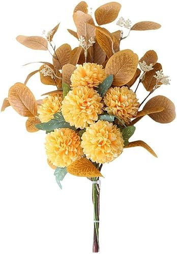 HAOSHICS Bouquet de fleurs artificielles d'hortensia - Fleurs artificielles en soie pour décoration de centre de table basse (jaune)