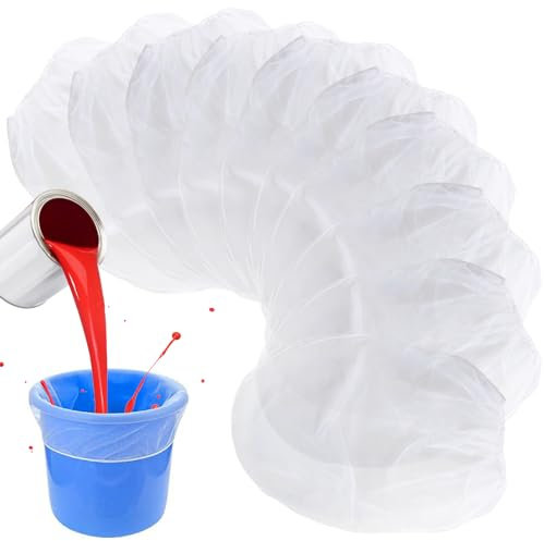 Sukh 10PCS Paint Strainer Bag - 5 Gallon Paint Filter Strainer Bucket Strainer with Elastic Drawstring Top Opening Nylon Mesh Filter White Fine Mesh Bag for Paint Gardening