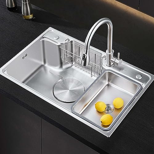 FGYAHOKN 70x48cm Fregadero De Cocina Acero Inoxidable, Fregaderos De Un Seno, Fregadero De Barra, Fregadero Bajo Encimera, Fregadero sobre Encimera Ou Empotrado