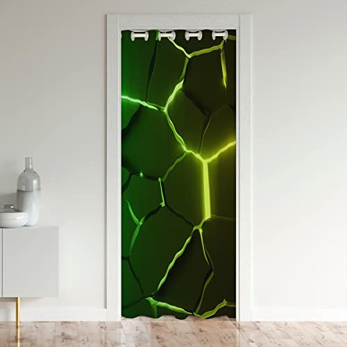 Loussiesd Waben Türvorhang 86x203cm Vorhang für Innentür Raumteiler Sechseckig Datenschutz Wärme Blockieren Schwarzout Türvorhang Neon Grün Verdunkelung Gardinen Vorhangs für Schlafzimmer