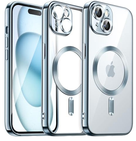 JETech Soft Clear Case for iPhone 15 6.1-Inch, Camera Lens Full Protection, Compatible with MagSafe Wireless Charging, Shockproof Electroplated TPU Phone Cover (Blue)