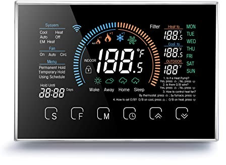 Sunydog Termostato a pompa di calore intelligente WiFi, regolatore di temperatura da 4,8 pollici, schermo LCD a colori, controllo touch programmabile, app mobile, controllo vocale, compatibile con
