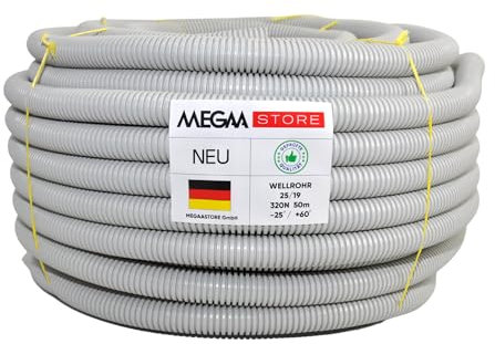 Megaa store Flexibles Leerrohr Wellrohr 320N Grau | Klassifizierung M16 M20 M25 M32 M40 M50 Kabelschutz Schutz Rohr ungeschlitzt Außenbereich (M25-25m)