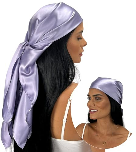Mulberry Park Kopftuch Halstuch Haartuch Seide, mit weniger Frizz aufwachen, Frisur erhalten, unterstützt das Nachwachsen der Haare, Kopfwickel, Flieder, 36 x 36 Square