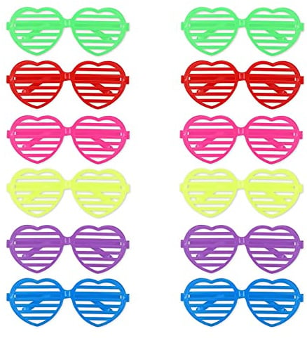 BOZILY Partybrillen 12er Neon Farbe Herz Shutter Shades Brille Party Brille Mode Shutter Shades Brille Gläser Sonnenbrille 80er Jahre Party Schlitz Sonnenbrille für Geburtstagsparty, Fasching