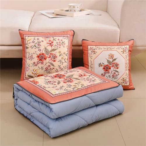 Hixingo Couverture et Oreiller de Voyage 2 en 1, Couverture et Coussin de Voyage Multifonctional Doux et Chaud Plaids Couverture Hiver pour Canapé TV, Bureau, Sieste, Literie (50*50cm,Fleur de mode 2)