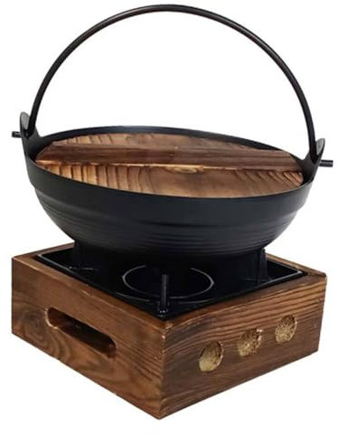 HEMOTON Sukiyaki Fornello Shabu Shabu Pentola Campeggio Casseruola Appesa Piatto Caldo Giapponese Pentola Giapponese Pentola Calda Shabu Shabu Legno + Ferro Coreano Vaso Da Campeggio