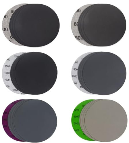 Set 30 dischi abrasivi rotondi in carta vetrata, 75mm, adatti a levigatrici orbitali sia a umido che a secco. Ideali per la lavorazione di legno e metallo con le grane 600/800/1000/1500/2000/3000.