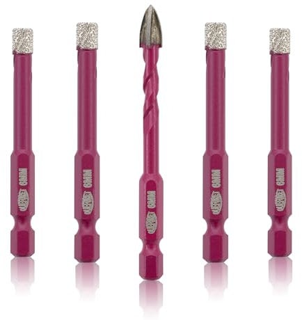 QUEFORET Punte Diamantate Gres Porcellanato 5 Pezzi - 4 Pezzi 6mm Punte Trapano, 1 Pezzo 6mm Punta in Carburo per Porcellana Piastrelle Ceramica Marmo Granito, Gambo Esagonale a Cambio Rapido