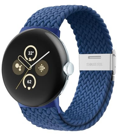 Elastisches geflochtenes Armband - Kompatibel mit Google Pixel Watch 2 Armband/Pixel Watch 3 41mm, verstellbares Nylonarmband für Google Pixel Watch 3 41mm/2/1 (Kaltes Blau)
