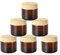 6 Pack 2 oz Amber Glass Cream Jar with Wood Grain Lids,60g Empty Refillable Cosmetic Containers Jar for Cream,Sample,Powder,Lotion,Body Butter,Ointments,Small Glass Jars Travel Containers