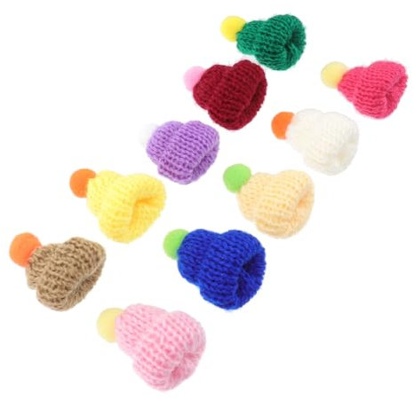 SAFIGLE Dekorationsaccessoires aus Plüsch und Kunststoff Bunte Strickmützen Kleiner Mützen 10 Stück zum Basteln Zufällige Farbe für Selbstgemacht Zubehör und Kreative Hutdekoration
