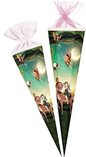 alles-meine.de GmbH Schultüte - mit Glitzer - Effekt ! - Waldfee & Waldtiere 70-85 cm Größe wählbar Zuckertüte - Tüllabschluß/Filzabschluß - eckig/rund - Mädchen - kl..