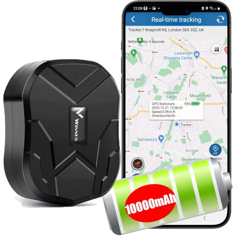Winnes GPS Tracker TK905B 10,000mAh Big Battery Long Working Time Magnetic Car Tracker Devices Hidden 5 Meter Accurate Real-time Location Tracking with SMS, APP