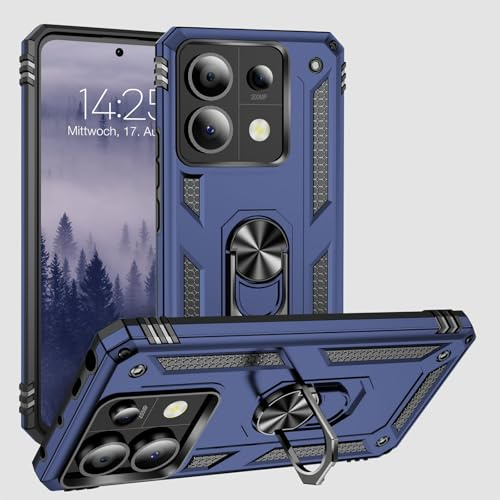 LBH Outdoor Hülle für Xiaomi Redmi Note 13 Pro 5G Armor Militär Stoßfest Handyhülle 360 Grad Metal Ring Halter Ständer Schutzhülle für Handyhalterung Auto Magnet Blau