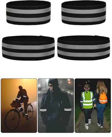 Donluhu 4er Pack Fahrrad Hosenklammer mit Reflektierenden Bänder, [40cm + 48cm, 5cm Breit], Hosenschutz Fahrrad, Schwarz Reflektorband für Joggen Outdoor