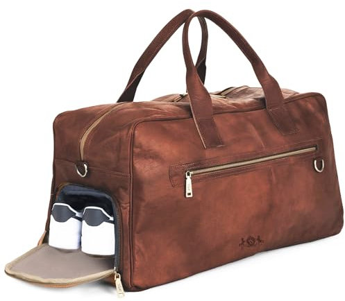 SID & VAIN große leichte Reisetasche mit separatem Schuh-Fach echt Leder - Weekender Henry Gross - Sporttasche Handgepäck mit Schultergurt - Ledertasche Herren und Damen braun handgefertigt