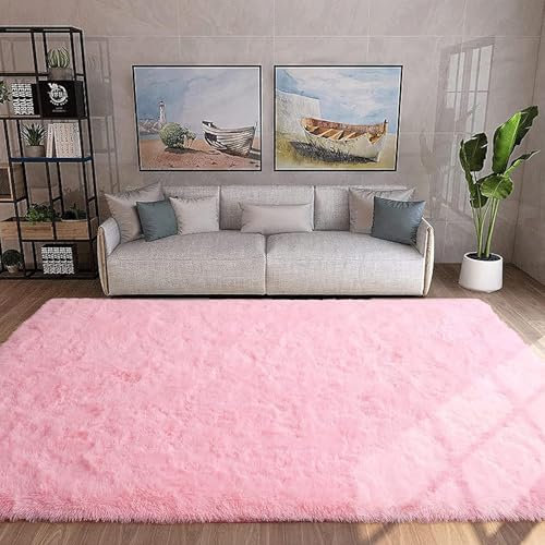 XUEDNGM Moquette Chambre Tapis Shaggy 100 x 110 cm Antidérapant et Résistant, Couleur Unie, Doux et Moelleux Anti Slip Moderne Tapis de Décoration Tapis, Rose