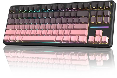 LexonElec X ATTACK SHARK X87 Wireless Mechanical Keyboard, Tri Mode-BT/2.4G/Wired, Hot-swappable Linear Switch, Side-printed PBT Keycap, Gasket Structure, RGB Backlit Gaming Keyboard(Black Pink)