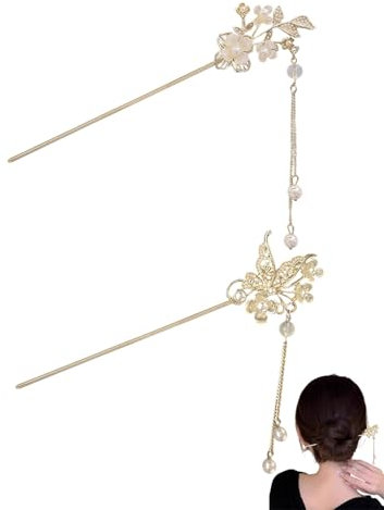 KGDUYC 2 pcs Chignon Chinois, Baguettes de Première Qualité, Vintage, Pinces à Cheveux à Globes, Accessoires Hanfu, Baguettes Fleur, DIY pour Femmes.