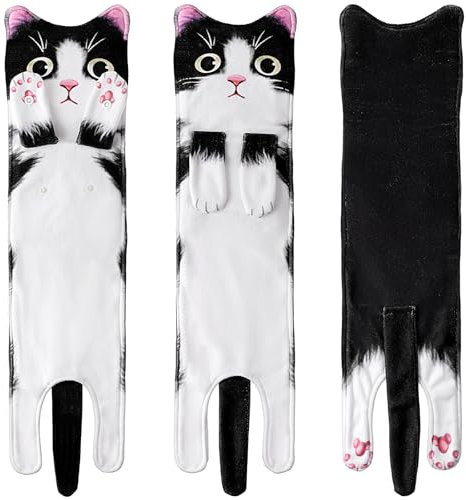 Gjinxi Flauschiges Handtuch mit Kugeln Süßes Katzenhandtuch für Küche Hängende Handtücher Dekorativ Badezimmer Lustige Küchenhandtücher Katzenmotiv Frauen Mütter Katzenliebhaber