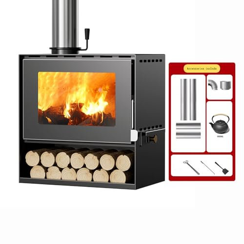 Effortsaving Gusseisen Holzofen 10kW, Kamin Holzofen, Robuster Neuer Holzofen Wohnzimmer Holzofen Deko, Mit Keramikglasfenster, Heizofen, Kamin zum Wärmen von Räumen (Größe: 50 x 49 x 30 cm)