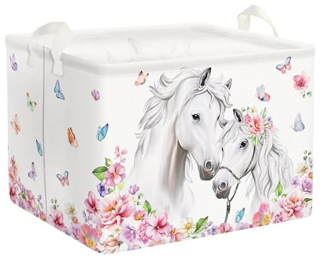 Clastyle Tierische Familie Kinder Wäschekorb mit Henkel Faltbar Kleidung Spielzeug Aufbewahrungskorb Jungen Mädchen Aufbewahrungsbox für Babyzimmer Bad, Pferd, 40 * 30 * 30 cm