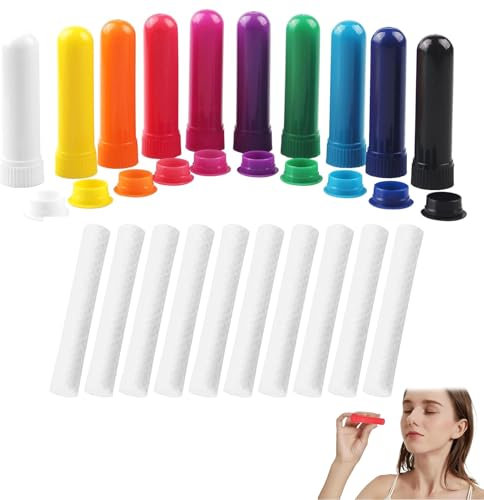 10 Stück Riechstifte Für Ätherische Öle,Gute Hygroskopizität Naseninhalator Stift Riechstäbchen,Riechstifte Für Nase,Nachfüllbarer Inhalator Stick Für Jederzeit Zum Mitnehmen Geeignet(10 Farben)