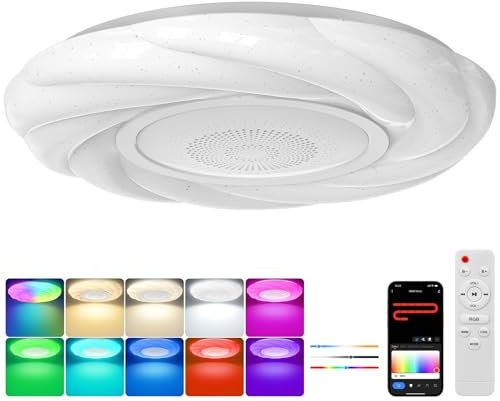 OGVDOE 48W Plafoniera LED Soffitto Dimmerabile Ø30CM Lampada da Soffitto RGB con Altoparlante Bluetooth Plafoniera LED RGB con Telecomando e Controllo APP per Bagno Soggiorno Camera da Letto (Petali)