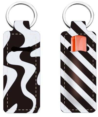 FREEBLOSS 2 Stück Lippenbalsam Halter Schlüsselanhänger Lippenbalsam Halter Schlüsselanhänger Leichte Lippenstift Hülle Mit Schwarz Weißem Muster Für Frauen Und Mädchen 1.5x3.8''