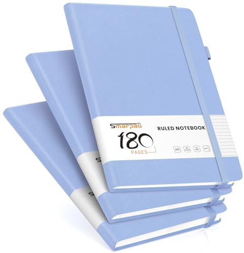 Smarpau Notebooks A5, 3 Pack Hardcover Lined Journal Notebook with 540 Pages Thick Paper, Journals for Women Men, No Bleed, for School Office Travel Supplies, 14.5 x 21cm - Light Blue
