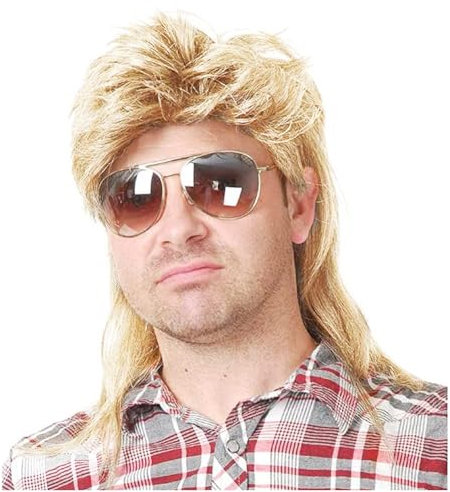 Myhoomowe Vokuhila-Perücke für Herren, 80er-Jahre-Kostüm, Partyzubehör, Cosplay-Perücke, Schal, Lockiges Haar