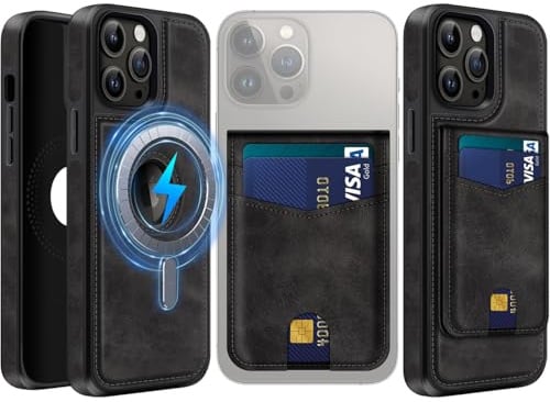 MOBESV 2-in-1 Magnetisch Handyhülle für iPhone 13 Pro Max mit Wallet Ständer, Lederhülle kompatibel mit MagSafe, Elegant Hülle mit Kartenhalter, Schwarz