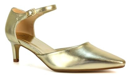 Women's Classic Low Kitten Stiletto Heel Ladies 2 Piece Ankle Strap Court Shoes Size 3-8