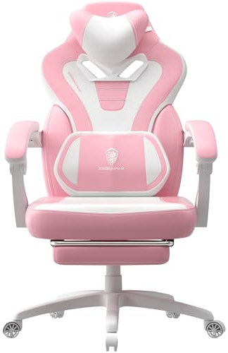Dowinx Gaming Chair with Footrest, Gaming Chair for Heavy People, Gamer Chair for Adults with Massage, Computer Gaming Chair with PU, PC Game Chair 150 kg (Pink)